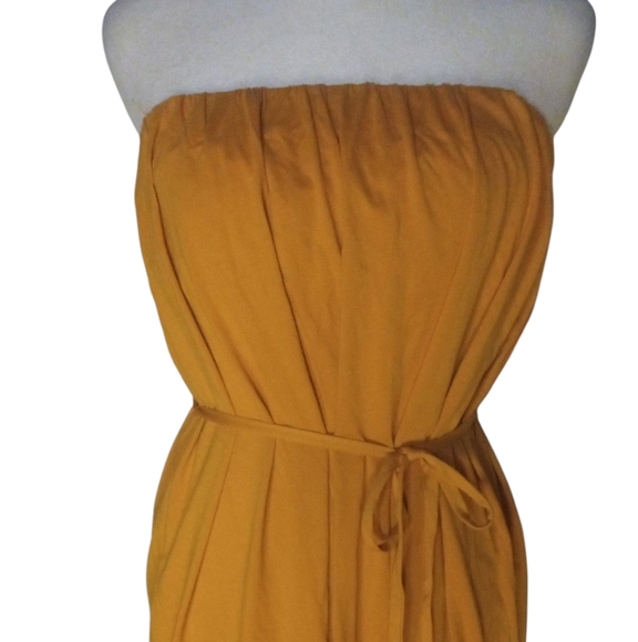 Zara Goldenrod Yellow Strapless Tie Waist Maxi Dress Size Small Beachy Comfy - Picture 2 of 7